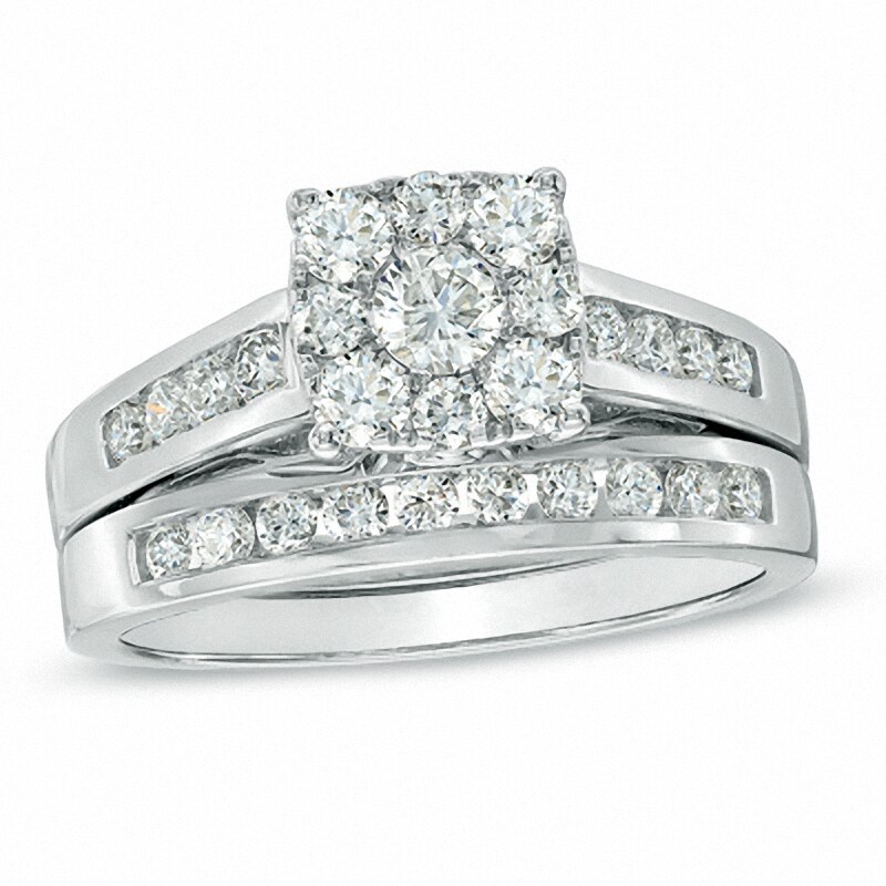 Main Image 1 of Previously Owned - 1 CT. T.W. Diamond Square Composite Bridal Set in 14K White Gold