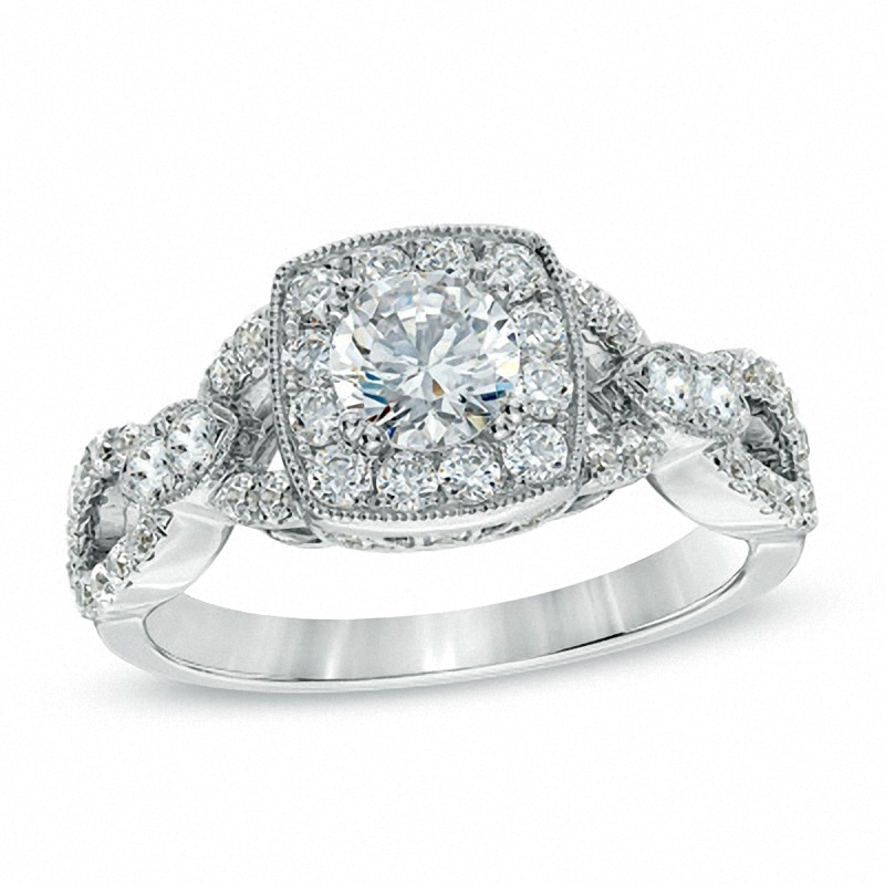 Main Image 1 of Previously Owned - Celebration Grand® 1-1/4 CT. T.W. Diamond Vintage-Style Engagement Ring in 14K White Gold (H-I/I1)