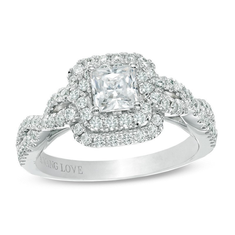 Main Image 1 of Previously Owned - Vera Wang Love Collection 1 CT. T.W. Princess-Cut Diamond Double Frame Twist Ring in 14K White Gold