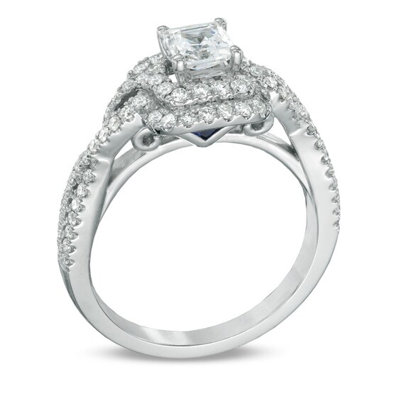 Previously Owned - Vera Wang Love Collection 1 CT. T.w. Princess-Cut Diamond Double Frame Twist Ring in 14K White Gold