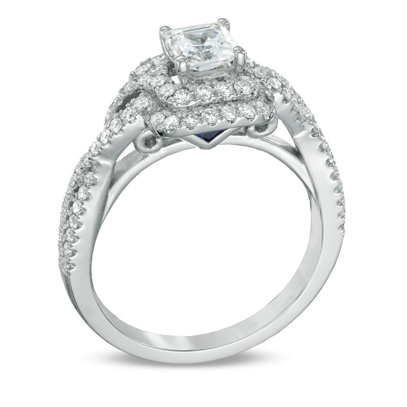 Main Image 2 of Previously Owned - Vera Wang Love Collection 1 CT. T.W. Princess-Cut Diamond Double Frame Twist Ring in 14K White Gold