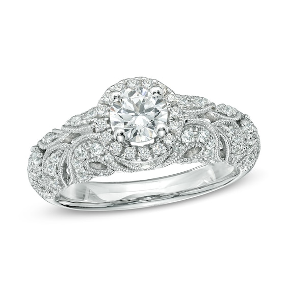 Previously Owned - 1 CT. T.w. Diamond Vintage-Style Engagement Ring in 14K White Gold