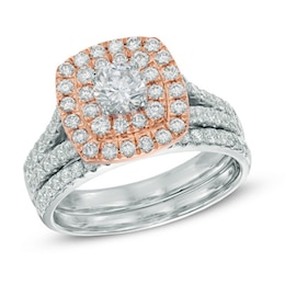 Previously Owned - 1-1/2 CT. T.W. Diamond Double Frame Bridal Set in 14K Two-Tone Gold (I/I2)