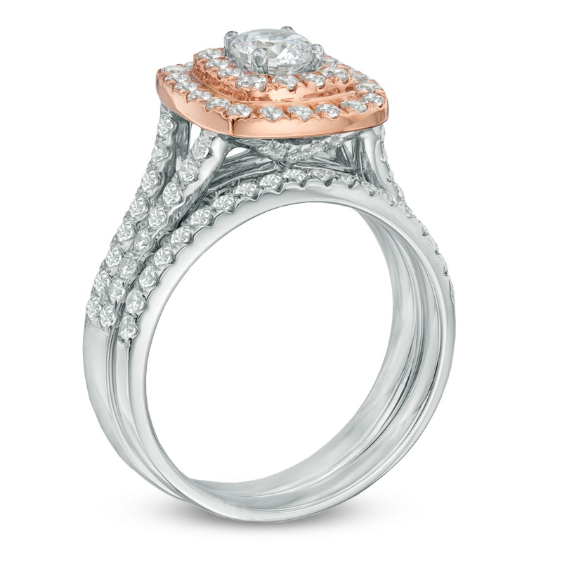 Main Image 2 of Previously Owned - 1-1/2 CT. T.W. Diamond Double Frame Bridal Set in 14K Two-Tone Gold (I/I2)