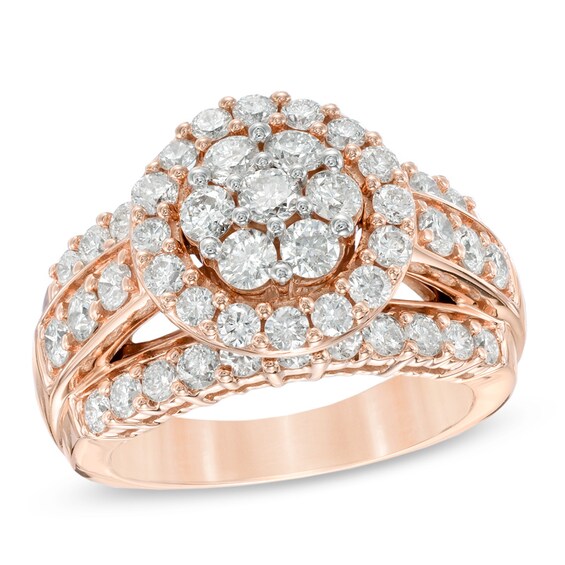 Previously Owned - 2-1/2 CT. T.w. Diamond Frame Cluster Engagement Ring in 14K Rose Gold