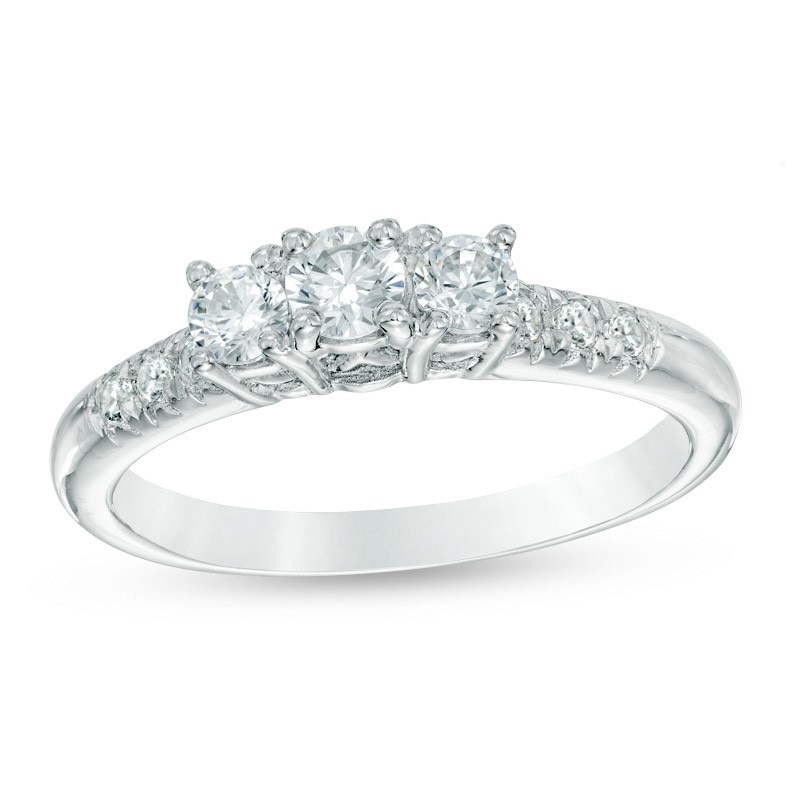 Main Image 1 of Previously Owned - 1/2 CT. T.W. Diamond Past Present Future® Ring in 14K White Gold