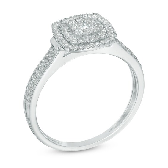 Previously Owned - 1/4 CT. T.w. Composite Diamond Double Squared Frame Engagement Ring in 10K White Gold
