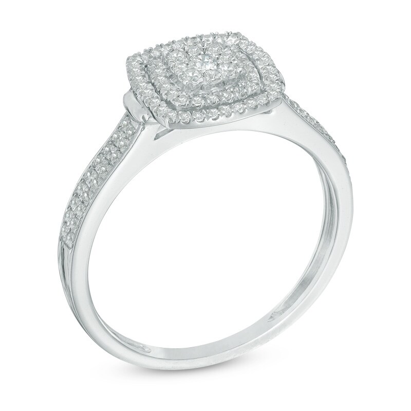 Main Image 2 of Previously Owned - 1/4 CT. T.W. Composite Diamond Double Squared Frame Engagement Ring in 10K White Gold