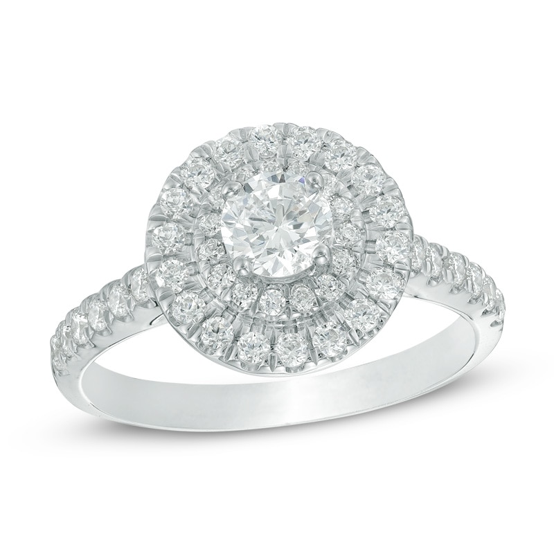 Main Image 1 of Previously Owned - 1 CT. T.W. Diamond Double Frame Engagement Ring in 14K White Gold