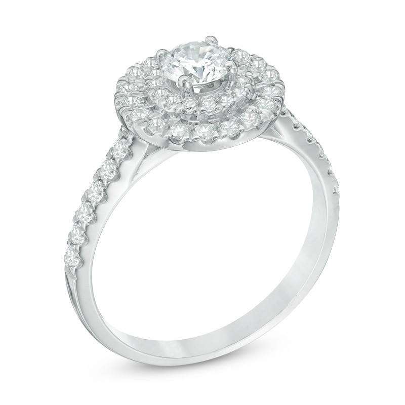 Main Image 2 of Previously Owned - 1 CT. T.W. Diamond Double Frame Engagement Ring in 14K White Gold