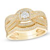 Thumbnail Image 1 of Previously Owned - 1/2 CT. T.W. Diamond Square Frame Twisted Shank Bridal Set in 14K Gold