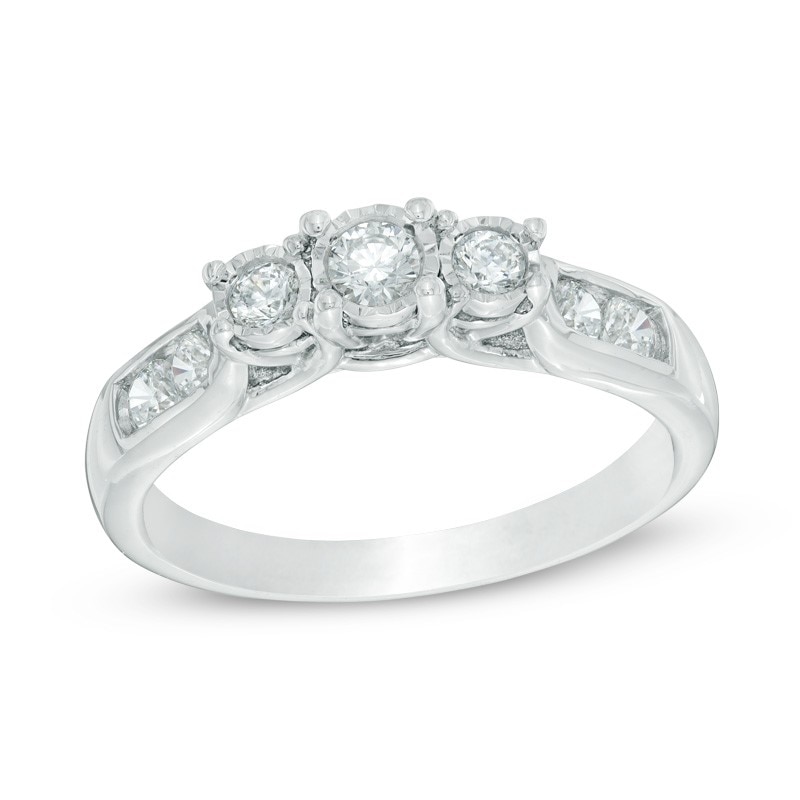Main Image 1 of Previously Owned - 1/2 CT. T.W. Diamond Past Present Future® Engagement Ring in 10K White Gold
