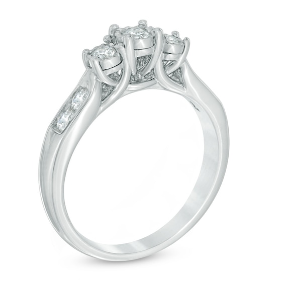 Previously Owned - 1/2 CT. T.w. Diamond Past Present Future® Engagement Ring in 10K White Gold