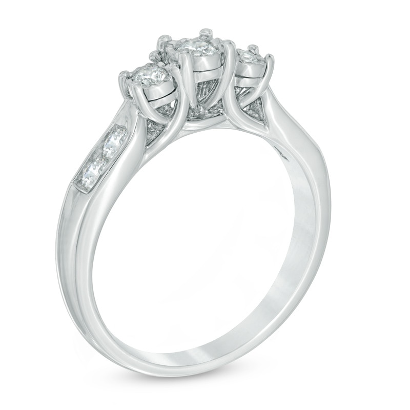Main Image 2 of Previously Owned - 1/2 CT. T.W. Diamond Past Present Future® Engagement Ring in 10K White Gold