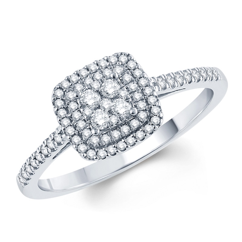 Main Image 1 of Previously Owned - 1/3 CT. T.W. Composite Diamond Square Double Frame Engagement Ring in 10K White Gold