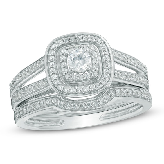 Previously Owned - 1/2 CT. T.w. Diamond Cushion Frame Split Shank Bridal Set In 10K White Gold