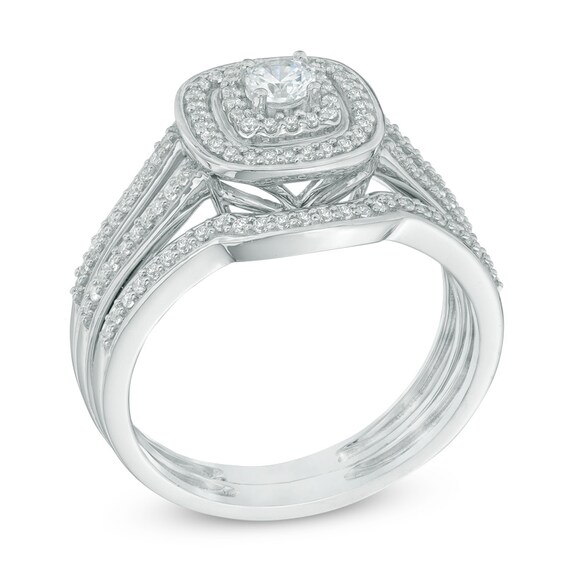 Previously Owned - 1/2 CT. T.w. Diamond Cushion Frame Split Shank Bridal Set In 10K White Gold