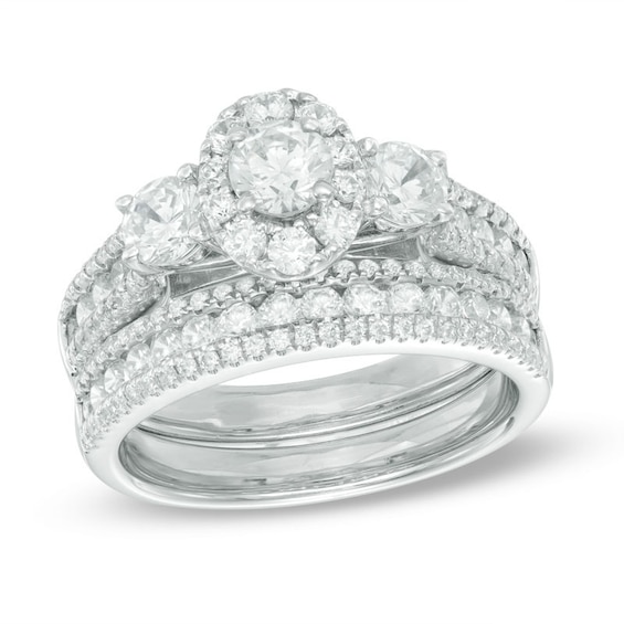 Previously Owned - 2 CT. T.w. Diamond Frame Past Present Future® Bridal Set in 14K White Gold
