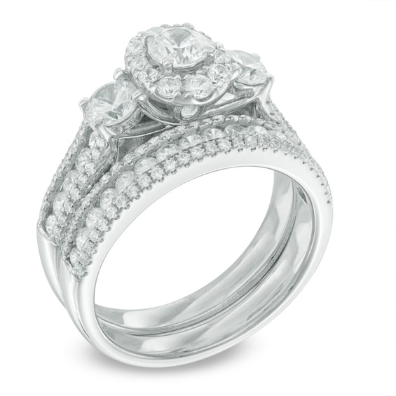 Previously Owned - 2 CT. T.w. Diamond Frame Past Present FutureÂ® Bridal Set in 14K White Gold