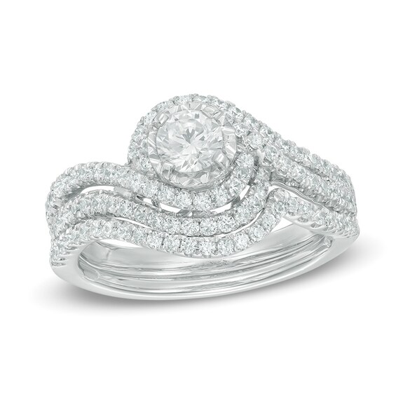 Previously Owned - 1 CT. T.w. Diamond Swirl Bridal Set in 14K White Gold