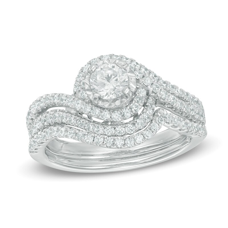 Main Image 1 of Previously Owned - 1 CT. T.W. Diamond Swirl Bridal Set in 14K White Gold