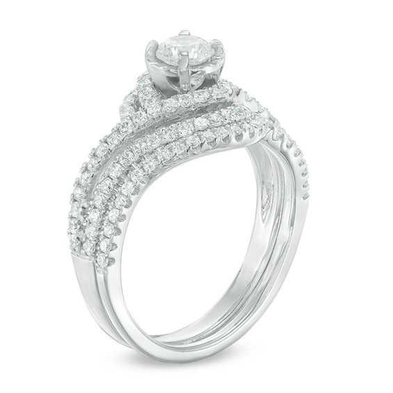 Previously Owned - 1 CT. T.w. Diamond Swirl Bridal Set in 14K White Gold