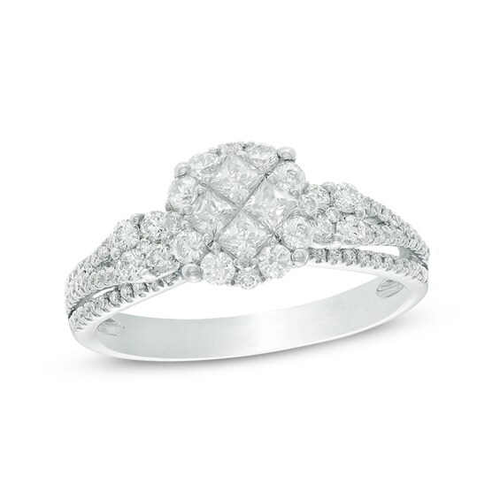 Previously Owned - 7/8 CT. T.w. Princess-Cut Quad Diamond Engagement Ring in 14K White Gold