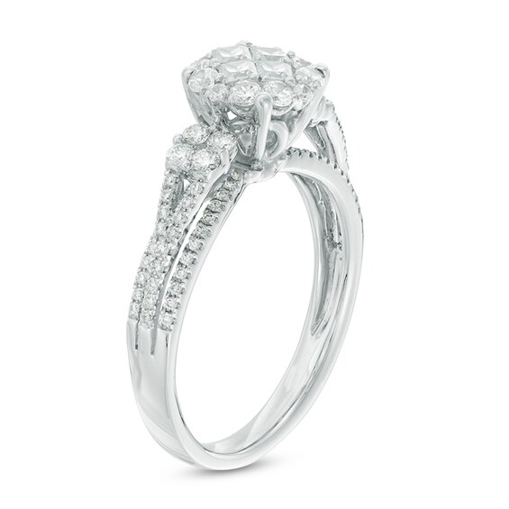 Previously Owned - 7/8 CT. T.w. Princess-Cut Quad Diamond Engagement Ring in 14K White Gold