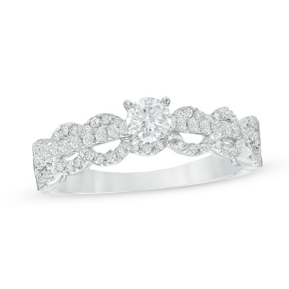 Previously Owned - 3/4 CT. T.w. Diamond Vintage-Style Scallop Engagement Ring in 10K White Gold