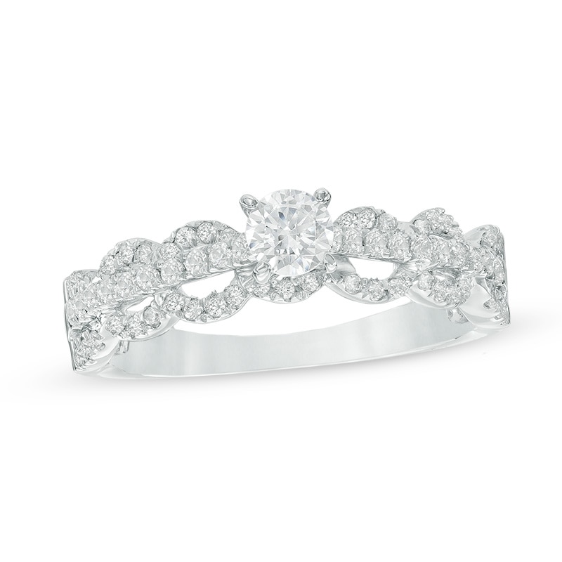 Main Image 1 of Previously Owned - 3/4 CT. T.W. Diamond Vintage-Style Scallop Engagement Ring in 10K White Gold