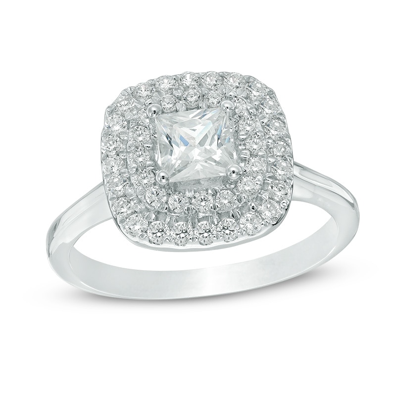 Main Image 1 of Previously Owned - 1 CT. T.W. Princess-Cut Diamond Double Frame Engagement Ring in 10K White Gold