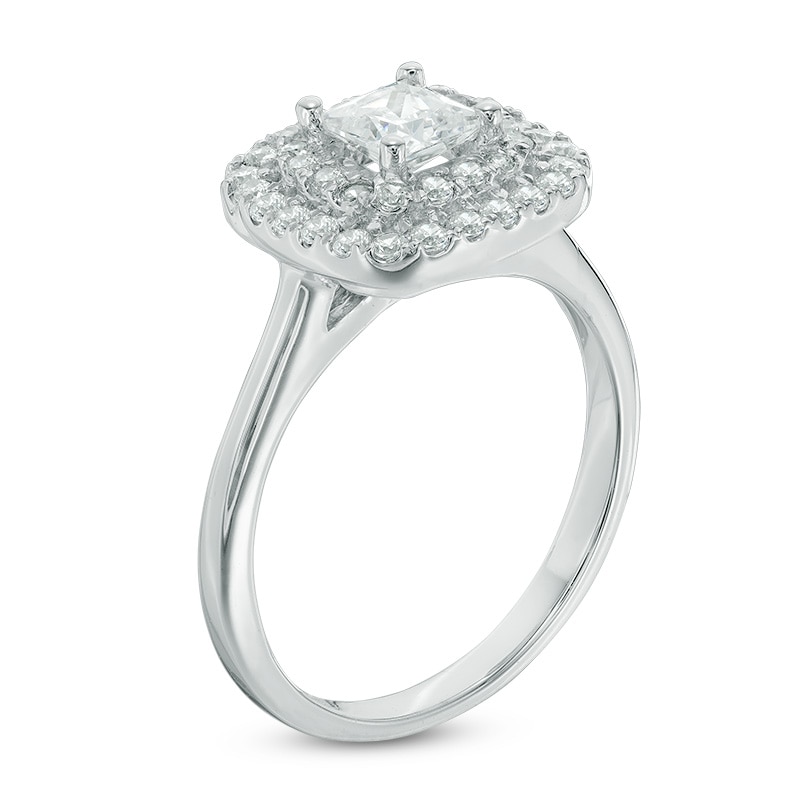 Main Image 2 of Previously Owned - 1 CT. T.W. Princess-Cut Diamond Double Frame Engagement Ring in 10K White Gold