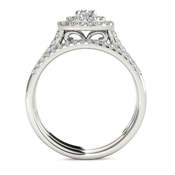 Previously Owned - 1 CT. T.w. Diamond Double Frame Multi-Row Bridal Set in 14K White Gold