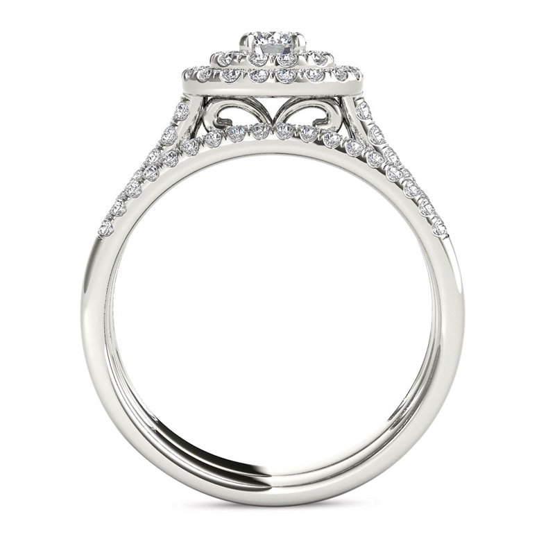 Main Image 3 of Previously Owned - 1 CT. T.W. Diamond Double Frame Multi-Row Bridal Set in 14K White Gold