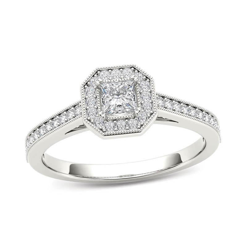 Main Image 1 of Previously Owned - 1/2 CT. T.W. Princess-Cut Diamond Octagonal Frame Engagement Ring in 14K White Gold