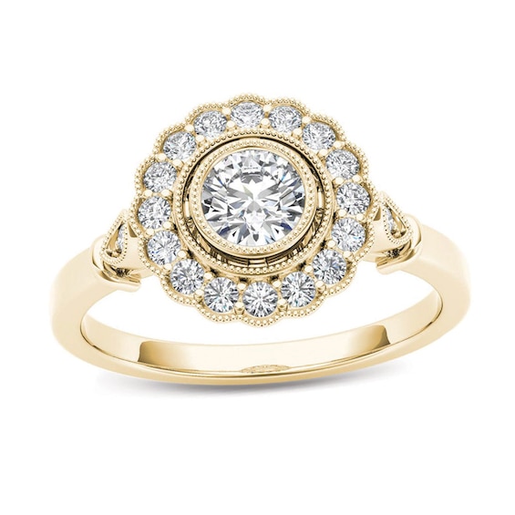 Previously Owned - 5/8 CT. T.w. Diamond Frame Vintage-Style Engagement Ring in 14K Gold