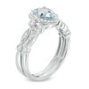 Thumbnail Image 2 of Previously Owned - Pear-Shaped Aquamarine and 1/6 CT. T.W. Diamond Frame Vintage-Style Bridal Set in 14K White Gold