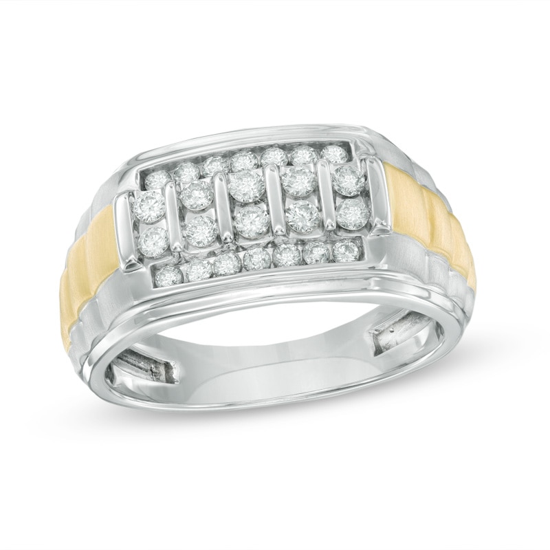 Main Image 1 of Previously Owned - 1/2 CT. T.W. Diamond Multi-Row Stepped Ring in 10K Two-Tone Gold