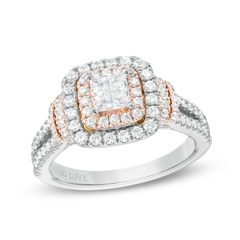 Main Image 1 of Previously Owned - Vera Wang Love Collection 1-1/5 CT. T.W Diamond Double Frame Engagement Ring in 14K Two-Toned Gold