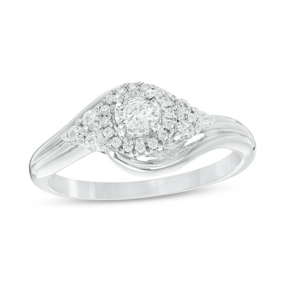 Previously Owned - 1/4 CT. T.w. Diamond Frame Tri-Sides Bypass Engagement Ring in 10K White Gold