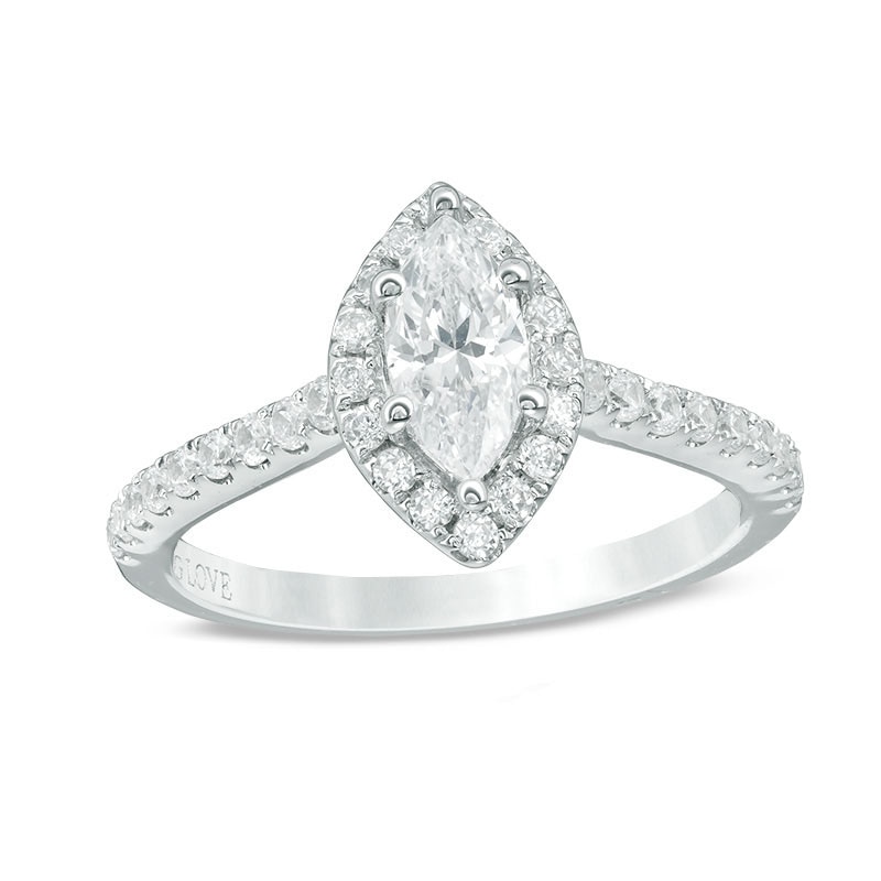 Main Image 1 of Previously Owned - Vera Wang Love Collection 1 CT. T.W. Marquise Diamond Frame Engagement Ring in 14K White Gold