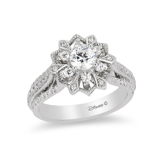 Previously Owned - Enchanted Disney Elsa 1 CT. T.w. Diamond Snowflake Frame Engagement Ring in 14K White Gold