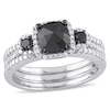 Thumbnail Image 1 of Previously Owned - 1-3/4 CT. T.W. Cushion-Cut Enhanced Black and White Diamond Three Stone Bridal Set in Sterling Silver