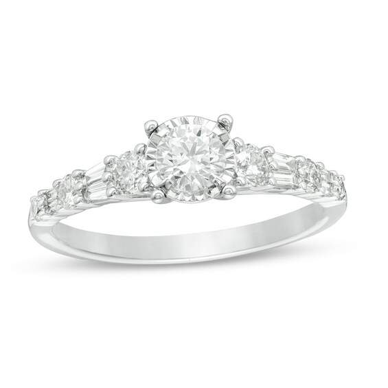 Previously Owned - 3/4 CT. T.w. Diamond Alternating Engagement Ring in 14K White Gold