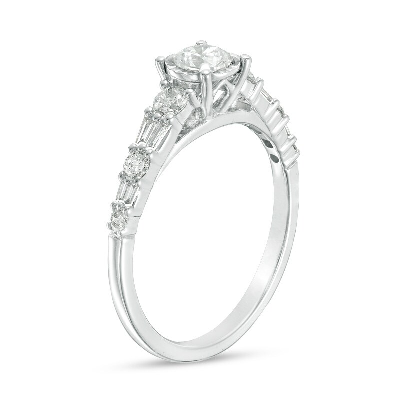 Main Image 2 of Previously Owned - 3/4 CT. T.W. Diamond Alternating Engagement Ring in 14K White Gold