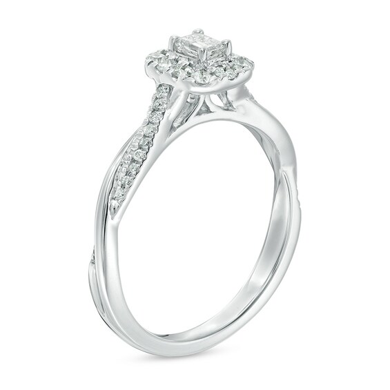 Previously Owned - 3/8 CT. T.w. Emerald-Cut Diamond Frame Twist Engagement Ring in 10K White Gold