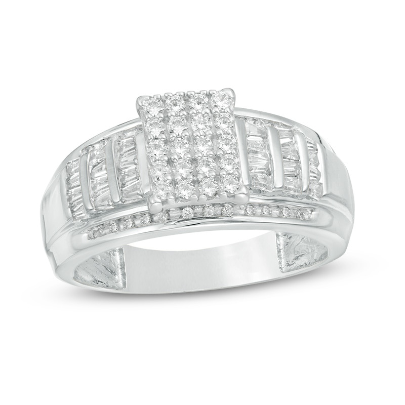 Main Image 1 of Previously Owned - 1/2 CT. T.W. Baguette and Round Composite Diamond Rectangle Engagement Ring in 10K White Gold