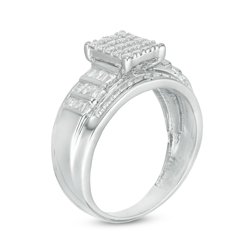 Main Image 2 of Previously Owned - 1/2 CT. T.W. Baguette and Round Composite Diamond Rectangle Engagement Ring in 10K White Gold