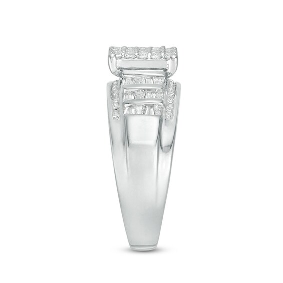 Previously Owned - 1/2 CT. T.w. Baguette and Round Composite Diamond Rectangle Engagement Ring in 10K White Gold