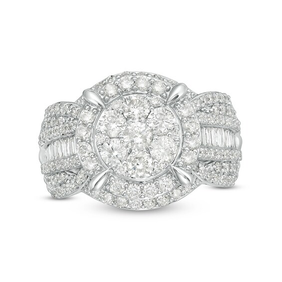 Previously Owned - 2 CT. T.w. Composite Diamond Frame Multi-Row Engagement Ring in 10K White Gold